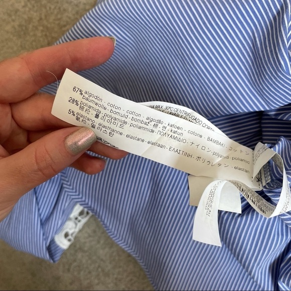 ZARA Pinstripe Crochet Lace Guipure Sleeve Blouse - Picture 9 of 10